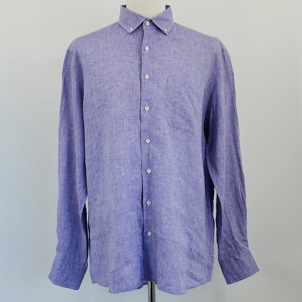 Scott Barber 100% Linen Shirt XL Lavender Soft Italian Fabric Lightweight Summer